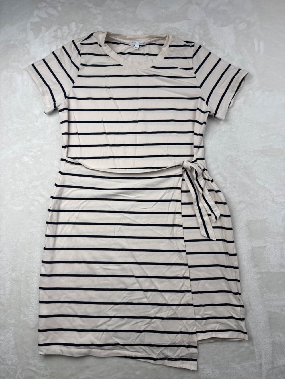 Threads 4 Thought Womens Striped Tie-Waist Dress Beige & Black Size L